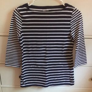 Merona Navy Striped Boatneck 3/4 Length Tee